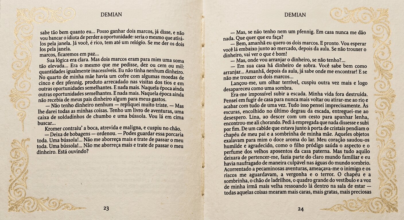 Miolo aberto do livro Demian, Série Luxo